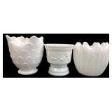 Set of Three White Milk Glass Vases