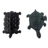 Pair of Carved Wood and Bronze Turtle Figurines