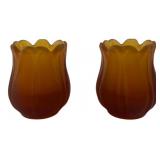 Faroy Pair of Amber Frosted Glass Tulip Votive Hol