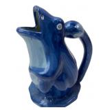 WCL Blue Glazed Ceramic Frog Pitcher, 6.75' H