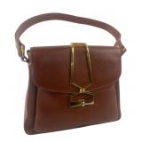 Vintage Brown Leather Shoulder Bag with Gold Tone