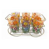 MCM Floral Glass Tumbler Set with Carrier