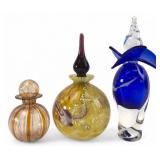 Set of Three Art Glass Perfume Bottles