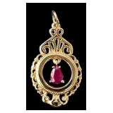 14K Gold Pear-Shaped Ruby Filigree Pendant
