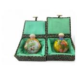 VTG Chinese Hand-Painted Glass Snuff Bottles, Pr.