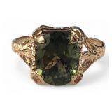 14K Yellow Gold Oval Green Tourmaline Ring