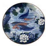 Seishu Kiln Hand-Painted Porcelain Koi Fish Platte