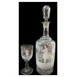 VTG Mary Gregory Style Glass Decanter and Glass