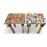 Samoray Signed Ceramic Mosaic Side Tables, Pr.