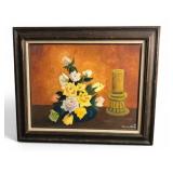 Signed 1967 Oil on Canvas Floral Still Life