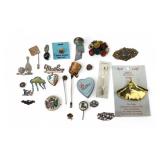 VTG Brooch and Stick Pin Lot, Ginkgo, Mother, Kiwa