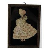Framed Fabric and Lace Crinoline Lady Artwork