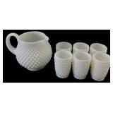 VTG Fenton Hobnail White Milk Glass Pitcher Set