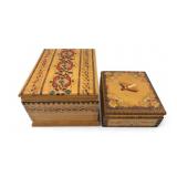Pair of Folk Art Pyrography Wood Cigarette Boxes