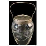 Antique Cut Glass Biscuit Barrel, 10in H
