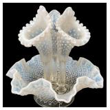 VTG Fenton Art Glass Diamond Lace 3-Horn Epergne