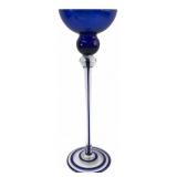 Art Glass Cobalt Blue Goblet, 14.25' H