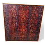 Pre-Columbian Style Framed Linen Artwork