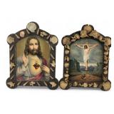 VTG Pair of Jesus Christ Lithographs in Shell Fram