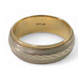 14K Yellow Gold and White Metal Band Ring, Size 6