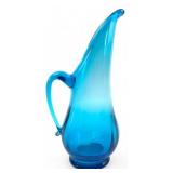 MCM Blenko Peacock Blue Glass Pitcher