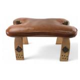 VTG Egyptian Camel Saddle Ottoman, Leather & Brass