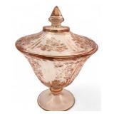VTG Federal Glass Pink Cabbage Rose Candy Dish