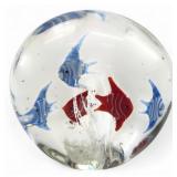 Art Glass Aquarium Paperweight with Fish, 3 3/4'