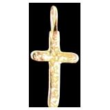 14K Gold Hammered Pattern Cross Pendant