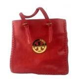 Tory Burch Style Red Faux Leather Tote Bag