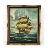 Antonio Signed Ship Oil on Canvas Painting