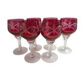 Bohemian Style Cranberry Cut-to-Clear Glass Goblet