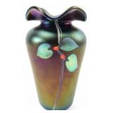 Stuart Abelman Signed Art Glass Iridescent Vase