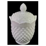 VTG Fenton Hobnail Milk Glass Candy Jar