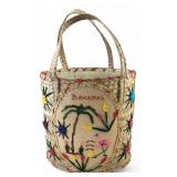 VTG Bahamas Embroidered Straw Market Tote Bag