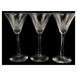 Set of Three Etched Crystal Cordial Glasses