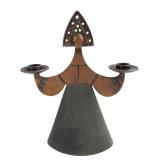 MCM Brutalist Cast Iron Figural Candelabra