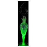 Etched Uranium Glass Perfume Bottle with Dauber