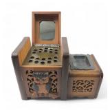 VTG Wooden Owl Music Box Cigarette Holder & Ashtra