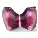 Brazilian Magenta Dyed Agate Bookends, 4' H