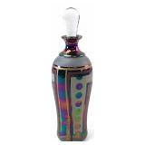 Signed Iridescent Ceramic Perfume Bottle with Glas
