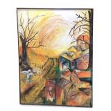 Edvard Munch Style Expressionist Village Landscape