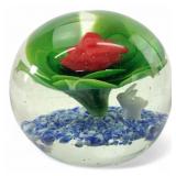 VTG Art Glass Floral Paperweight with White Rabbit