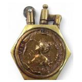WWI Trench Art Brass Lighter with Relief Medallion