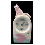 Signed Hand-Painted Ceramic Cat and Fish Mantle Cl