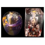 Pair of Polish Art Glass Oil Lamps