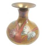 Indian Solid Brass Butterfly Motif Vase