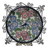 Ceramic Floral Decorative Plate in Metal Frame