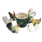 Ceramic Rooster and Hen Figurine Collection