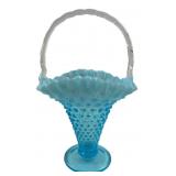 Fenton Blue Hobnail opulence Glass Basket with Ruf